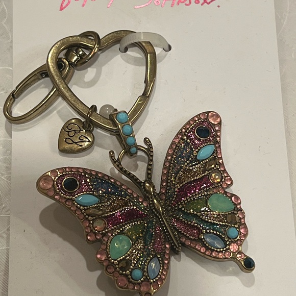 Betsey Johnson Butterfly Bag Charm Crystal Accents NWT Burnished Gold Tone Boho - Picture 3 of 8